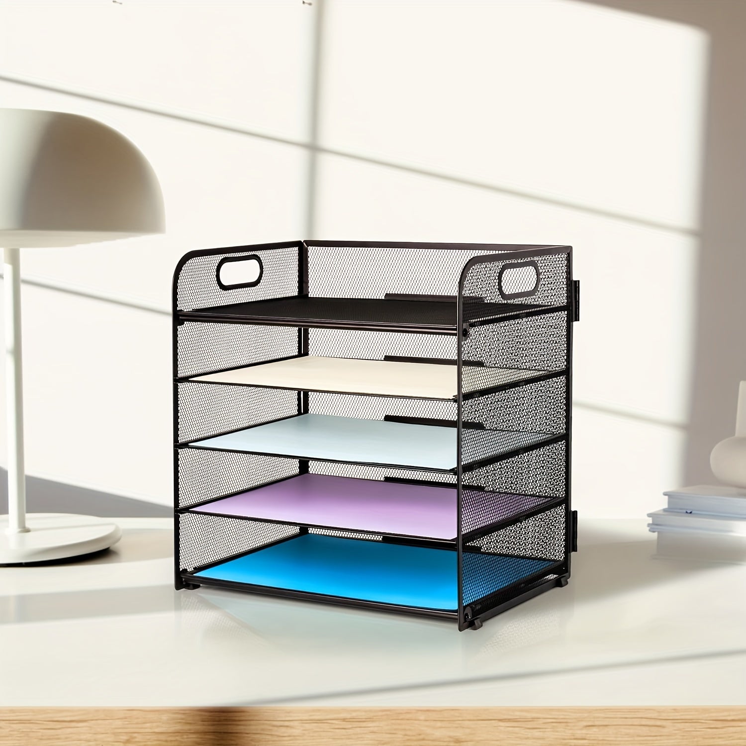 5-Layer Mesh Desktop File Organizer with Sliding Tray
