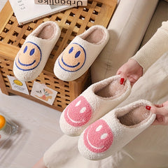 Women's Smile Face Pattern Slippers Plush Lined Slip On Shoes