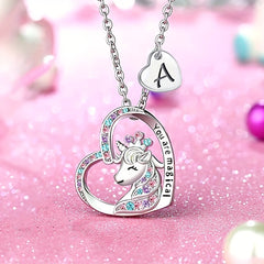 Cartoon Heart Unicorn Pendant Necklace Gift For Girls