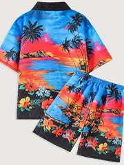 Boys Hawaii Coconut Tree Print Shirt&Shorts Set