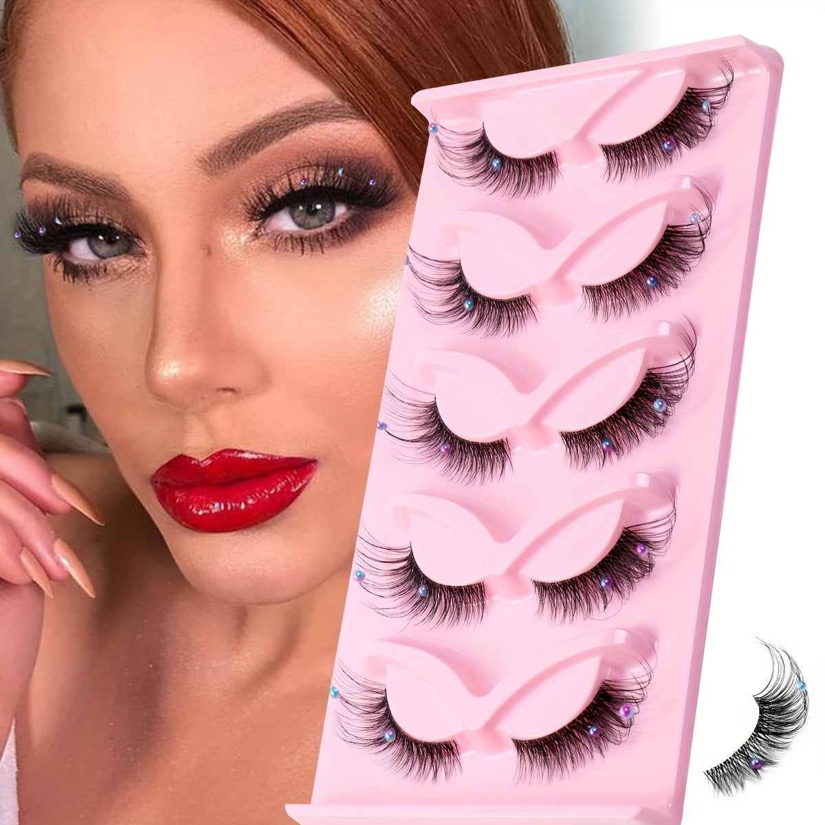 Sexy Doll Style False Eyelashes C Curling Faux Pearl Decorative False Eyelashes