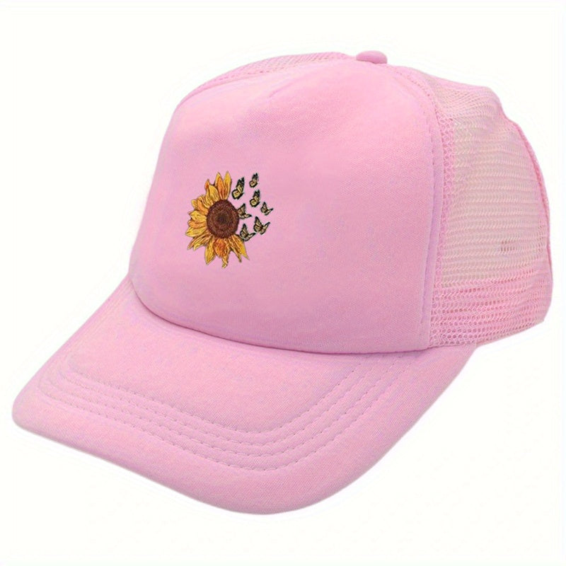 Butterfly Daisy Printed Trucker Hat Baseball Cap Mesh Breathable Sun Hats