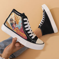 Chinese Dragon Print Heighten Canvas Sneakers