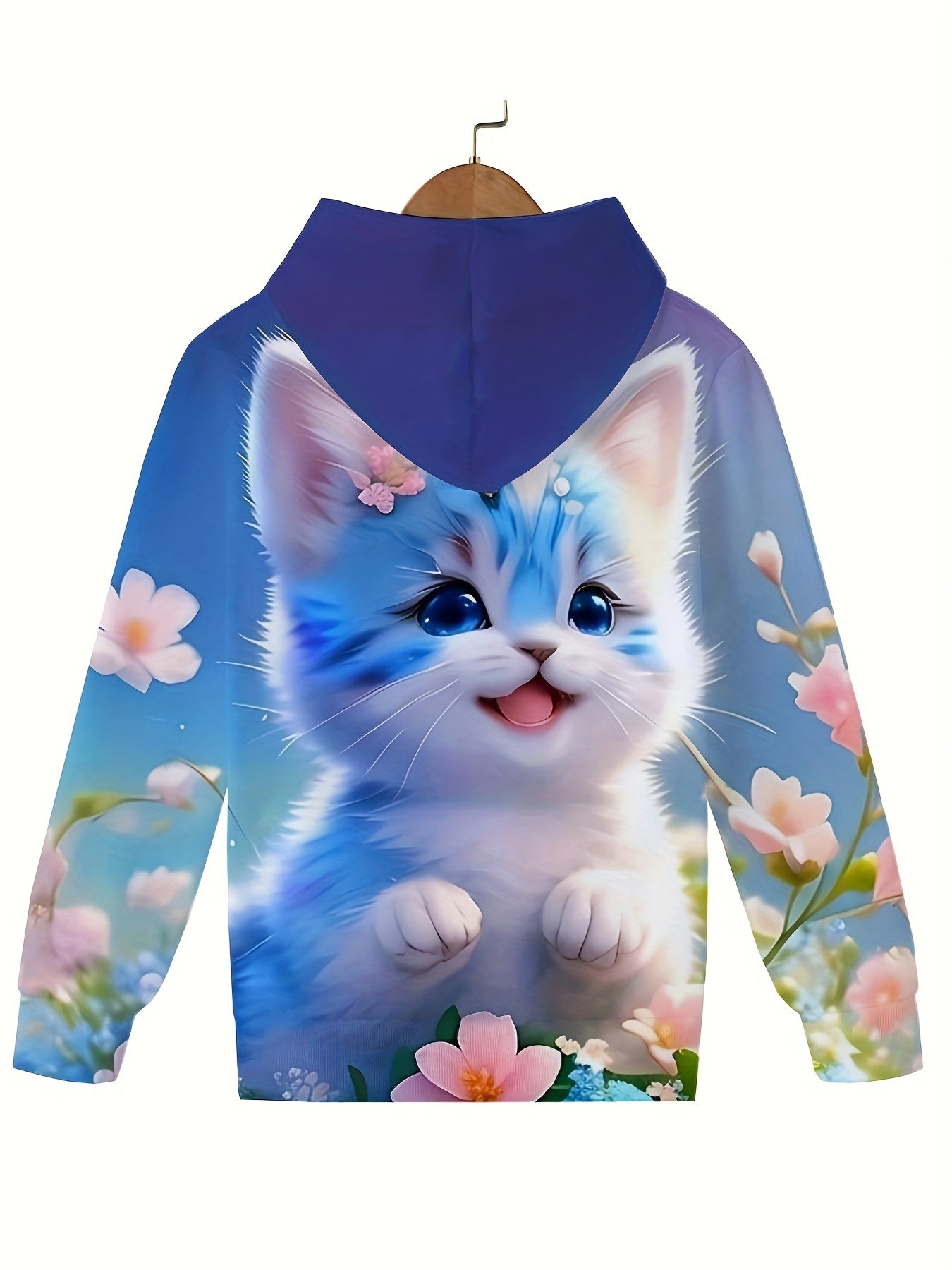 Cheerful Baby Cat Graphic Hoodie Girls Sports
