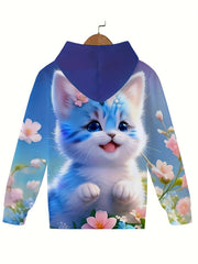 Cheerful Baby Cat Graphic Hoodie Girls Sports