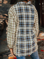 Plaid Print Sports Shirt Long Sleeves Loose Button Pocket Tops