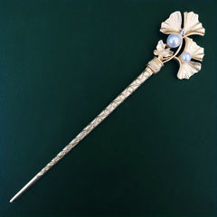 Vintage Ginkgo Leaf Hairpin Faux Pearl Hair Stick