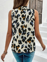 Leopard Print Smocked Neck Tank Top Women's Clothing