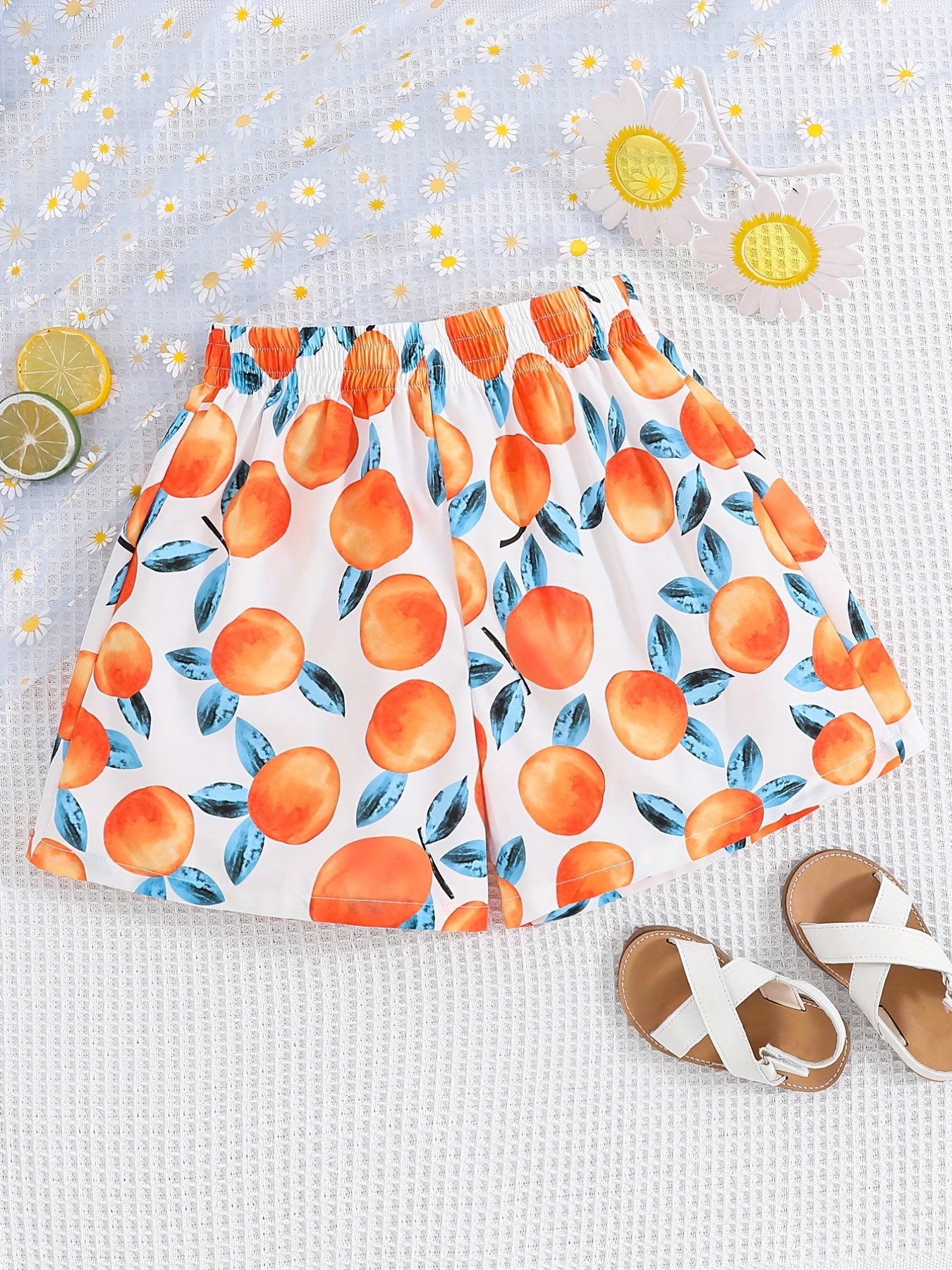 Girls Fresh Fruits Graphic Paper Bag Waist Shorts