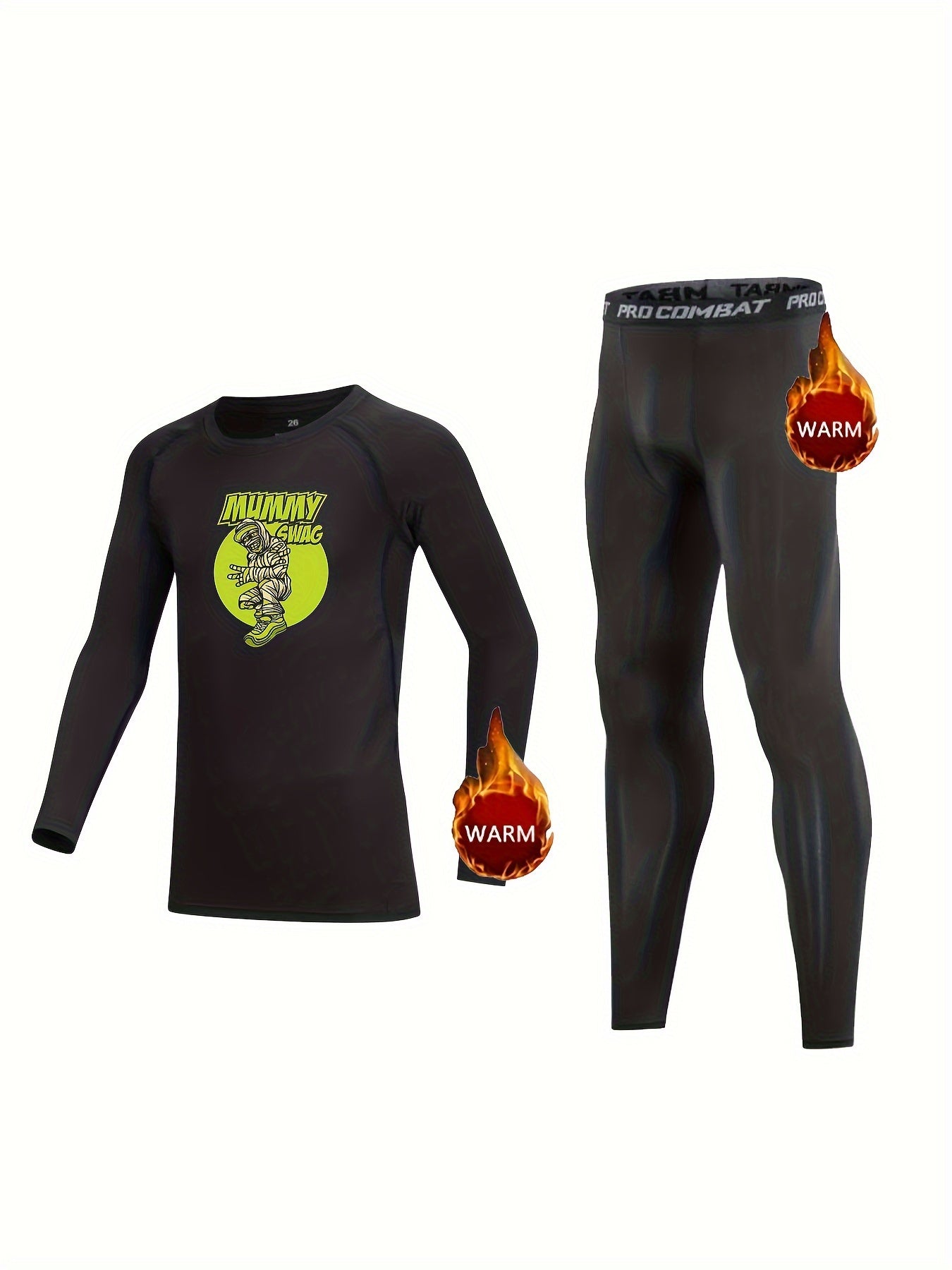Kids Fleece Lined Compression Base Set Long Sleeve Tops & Leggings
