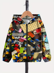Dino Graphic Zip Front Hooded Jacket for Girls Boys
