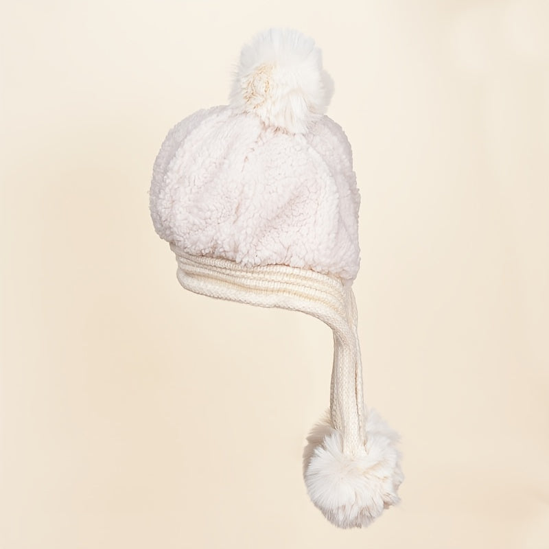 Winter Plush Hat with Fur Ball Knitted Warm Hat