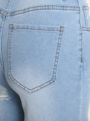 Casual Denim Shorts Women's Washed Ripped Fringe Trim Shorts