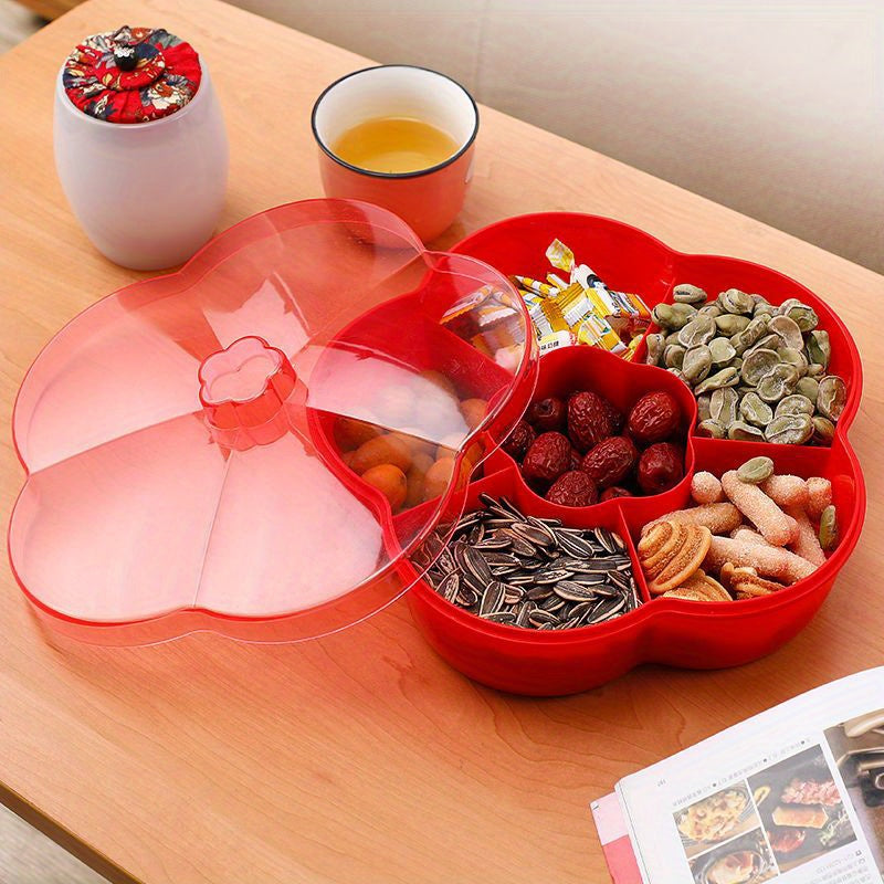 Flower-Shaped Snack Tray with Lid Divided Container