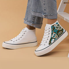 Skull & Rose Print High Top Canvas Sneakers