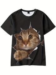 Boy's 3D Cat Graphic T shirt Casual Slightly Stretch Breathable Tee