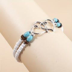 Rice Beads Wooden Beads Turquoise Love Anklet Beach Style Boho Foot Jewelry