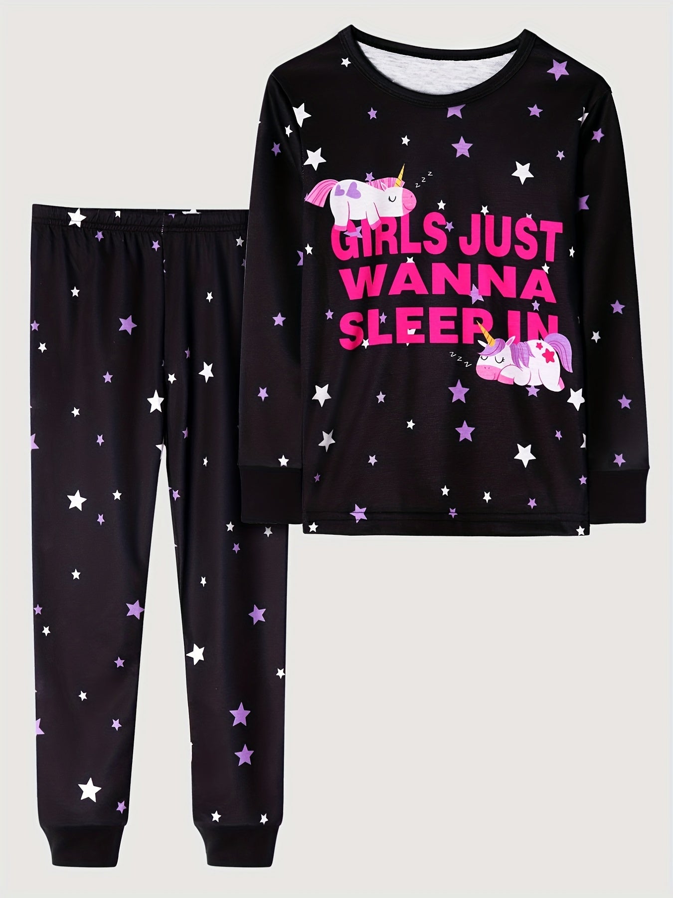 Girls Lounge Wear Long Sleeve Top & Pants 2 Piece Set Star Unicorn Print Pajamas