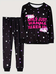 Girls Lounge Wear Long Sleeve Top & Pants 2 Piece Set Star Unicorn Print Pajamas