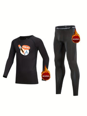 2pcs Kids Compression Fleece Sets Long Sleeve Pullover & Pants