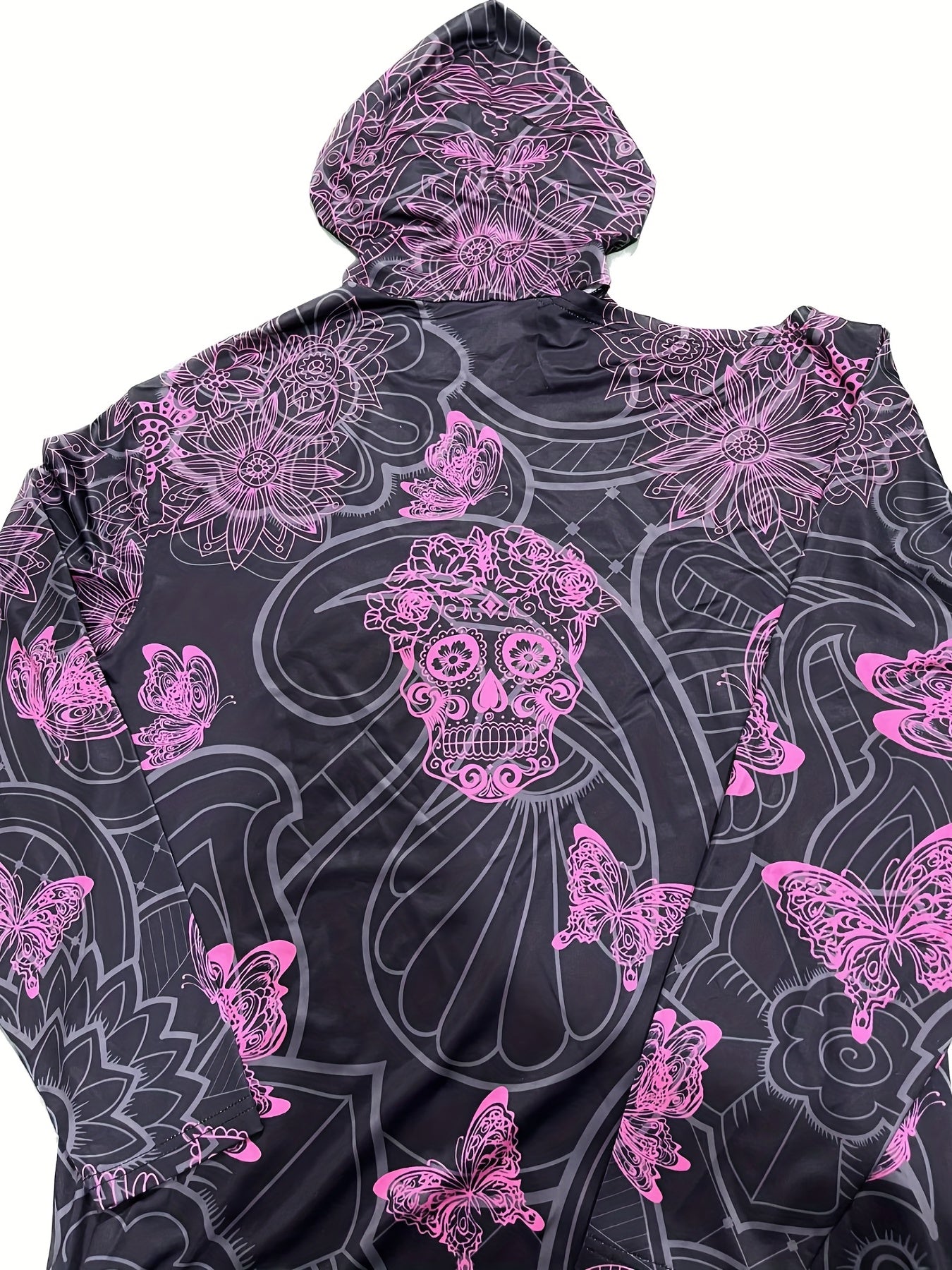 Halloween Goth Dress Women's Plus Skull Butterfly Letter Print Hooded