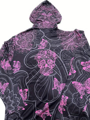 Halloween Goth Dress Women's Plus Skull Butterfly Letter Print Hooded