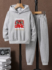 Boys Gamepad Print Hooded Sweatshirt & Sweatpants Set