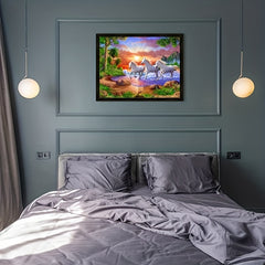 DIY 5D Diamond Painting Kit Horses Pentium Home Wall Decor Gift 30x11in