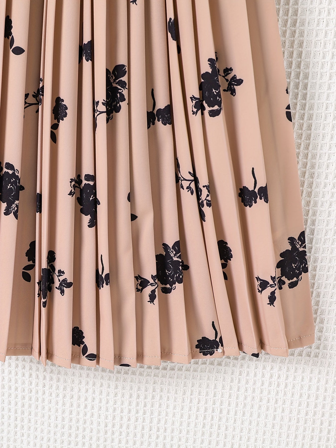 Floral Pleated Skirt Elastic Waist Midi Skirts