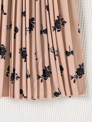 Floral Pleated Skirt Elastic Waist Midi Skirts