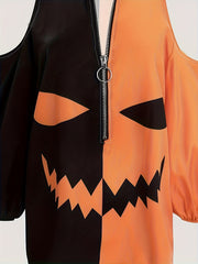 Halloween Blouse Women's Plus Grimace Print Cold Shoulder Top