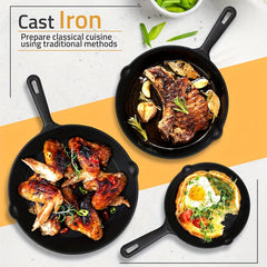 3pcs Saute Fry Pan Pre Seasoned Cast Iron Skillet Set Nonstick Frying Pan