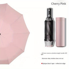 Reflective LED Lighting Sunshade Umbrella 10 Ribs Reverse Folding Umbrella