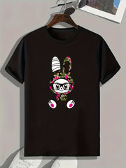 Cartoon Bunny Pattern Print Men's Comfy Sports T shirt Graphic Tee