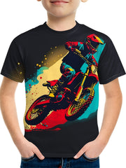 Motorcycle Rider Graffiti Print Boy's Casual Short Sleeve T-shirt