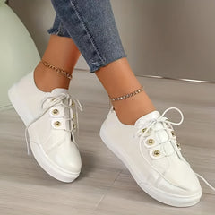 Lace-up Skate Sneakers Platform PU Leather Flat Shoes
