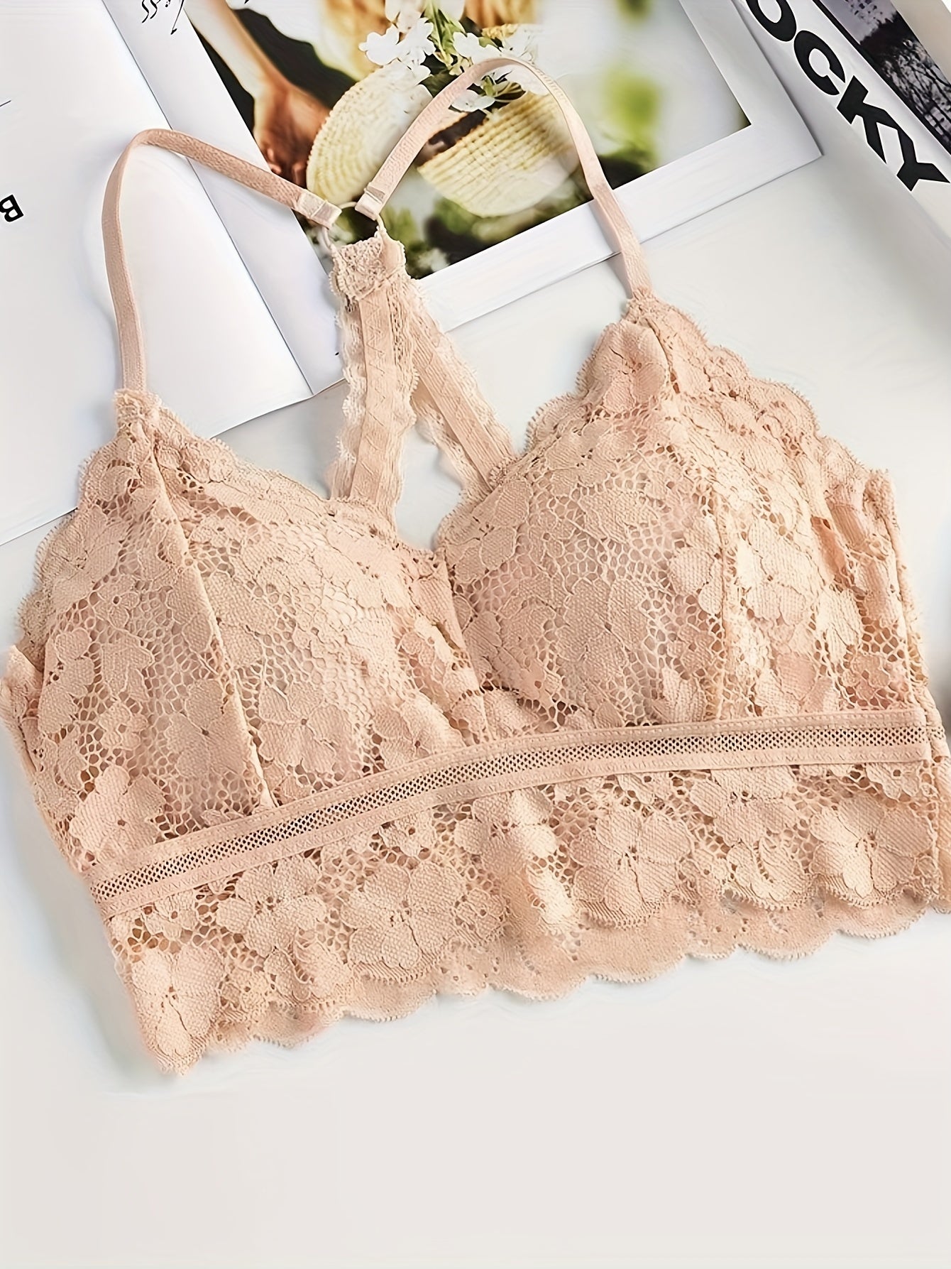 Floral Lace Wireless Push Up Bra Halter Neck Lingerie