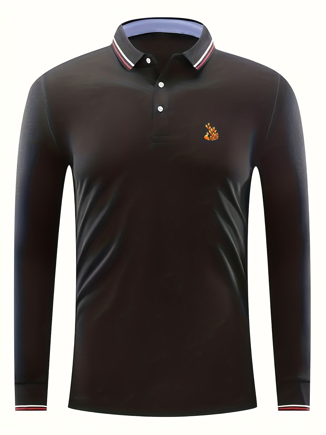 Peacock Print Men's Lapel Polo Shirt Breathable Long Sleeve Top