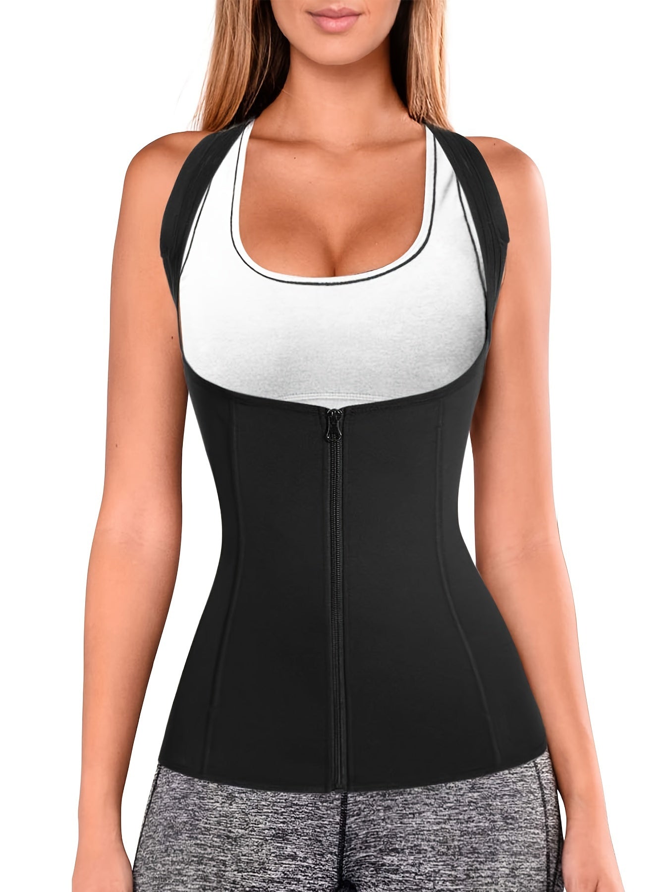 Tummy Control Body Shaper Tank Top Zipper Front Sleeveless