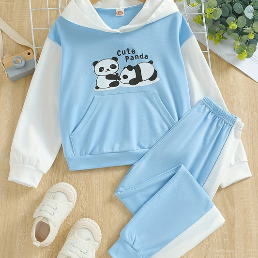 Girl's PANDA Print 2pc Hoodie & Sweatpants Set for Spring/Fall