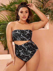 Snakeskin Print Bikini Set - Bandeau Top & High Rise Briefs