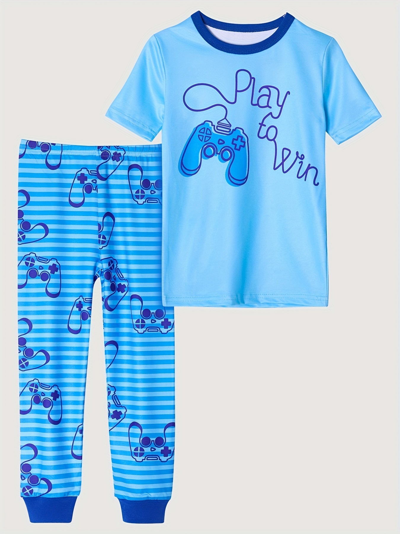 Boys Gamepad Print T-shirt & Striped Trousers Set