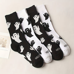 4 Pairs Cartoon Ghost Print Socks Women's Stockings