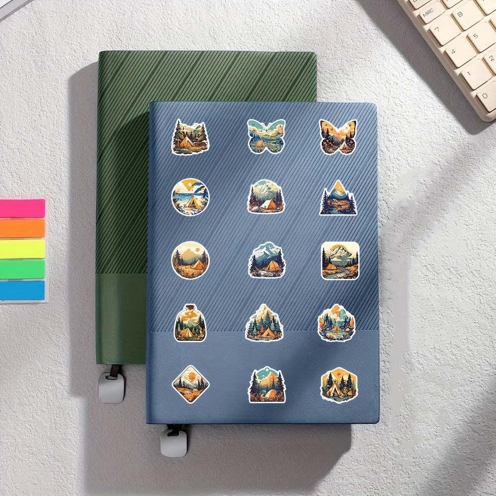 55pcs Adventure Camping Tent Stickers Rustic Nature Decals