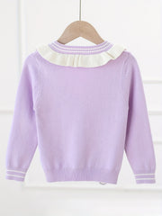Girls' Bunny Embroidery Knit Cardigan Ruffle Trims Button Down Top