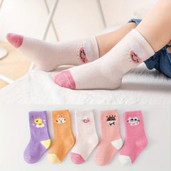 5 Pairs Boys Cotton Cartoon Animal Crew Socks for 0-3 Year Olds
