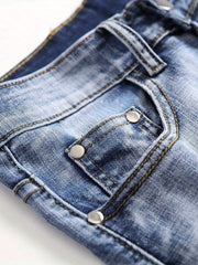 Men's Distressed Denim Shorts Slim Fit Street Style Summer Wear