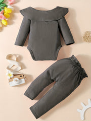 Baby Girls Ruffled Romper Bowknot Trouser Set