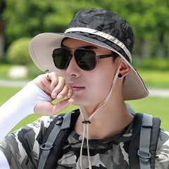 UV Protection Sunshade Bucket Hat Camo Drawstring Unisex Sun Hat