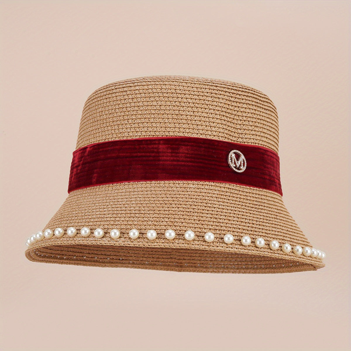 Grass Woven Pearl M Standard Bucket Hat Unisex Sunshade Fisherman Hat